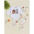 thumbnail image 4 of Yunliwuli Baby Boys Pants Set, Long Sleeve Crew Neck Letters House Print Romper with Animal Print Sweatpants and Hat Fall Outfit, 4 of 10