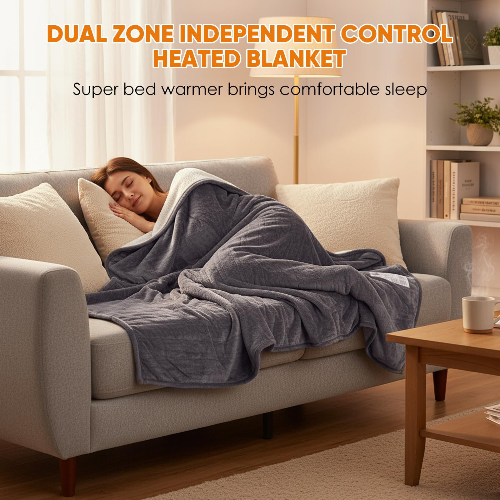 Beddle Electric Heated Blanket Throw (50"x60"), 10 Heat Levels & Auto-Off, Washable Flannel and Sherpa Reversible Blanket, ETL Certified