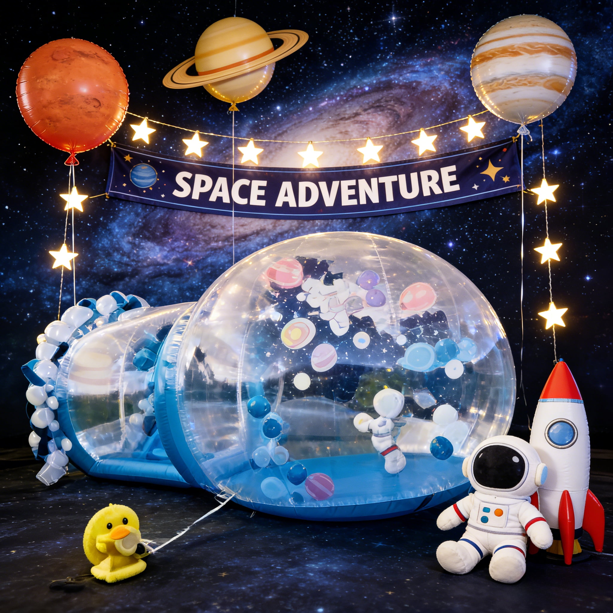 Vakiorn Blue Bubble Balloon House 10 ft Inflatable PVC Dome with Tunnel and Air Pump Clear Playhouse for Kids Party Yard Decoration