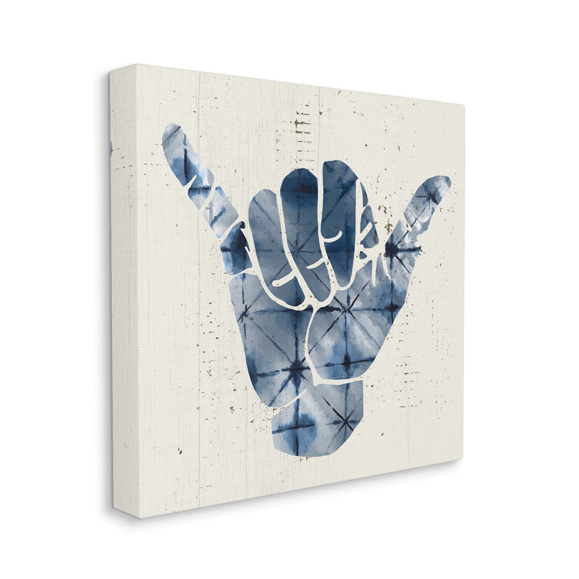 Stupell Industries Abstract Shaka Sign Hand Gesture Blue Geometric Pattern, 24 x 24,Design by Daphne Polselli