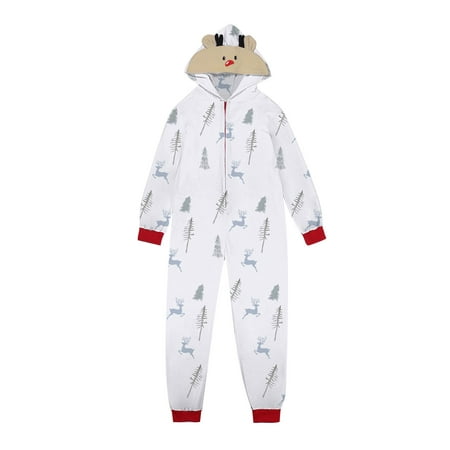 

Youmylove Christmas Family Pajamas Xmas Deer Head Embroidery Hooded Romper Pjs Zipper Jumpsuit Loungewear (Men) Parent Child Sleepwear Set