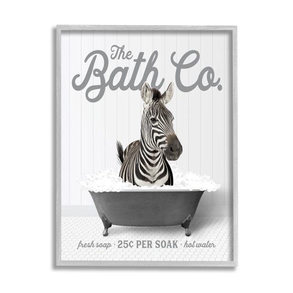 Stupell Industries Bubble Bath Zebra Animals & Insects Painting Gray Framed Art Print Wall Art, 24 x 30