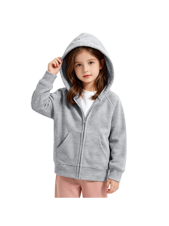 LEKWK Girls Zip Up Hoodie Long Sleeve Relaxed Fit Athletic Jacket with Pockets Basic Back to School Lightweight Activewear Playwear 2-13Y