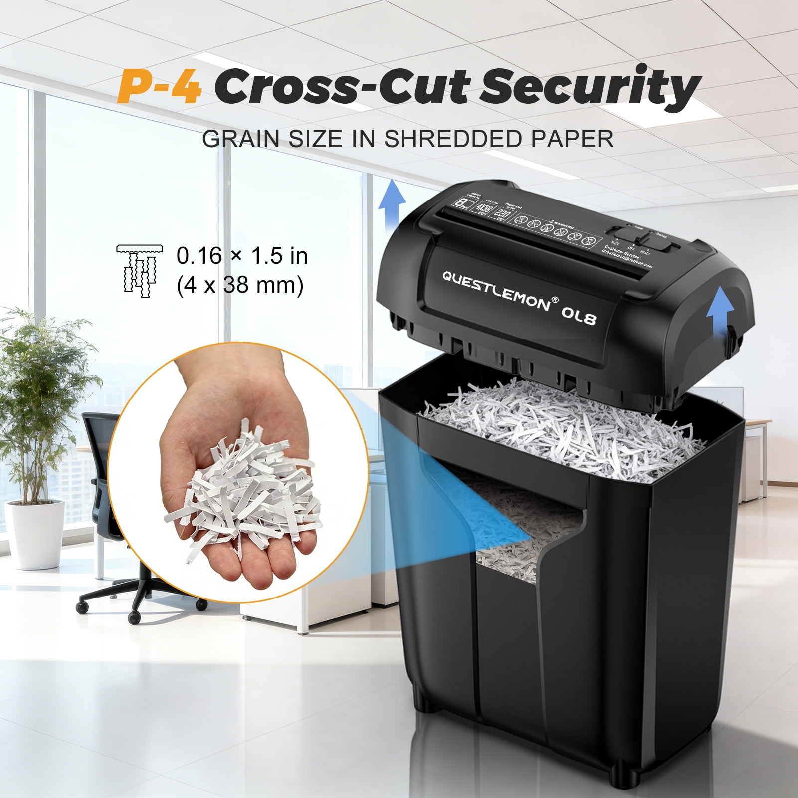 QUESTLEMON 8-Sheet Cross Cut Paper Shredder and Credit Card Shredder with 4Gal Bin for Home Use