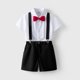 thumbnail image 2 of Odeerbi Chicos 4 Piezas Caballero Traje Formal Preppy Vestido de Manga Corta Camisa de Vestido + Traje Pantalones Cortos + Colgantes + Corbata Colegial Conjunto de Uniforme, 2 of 9