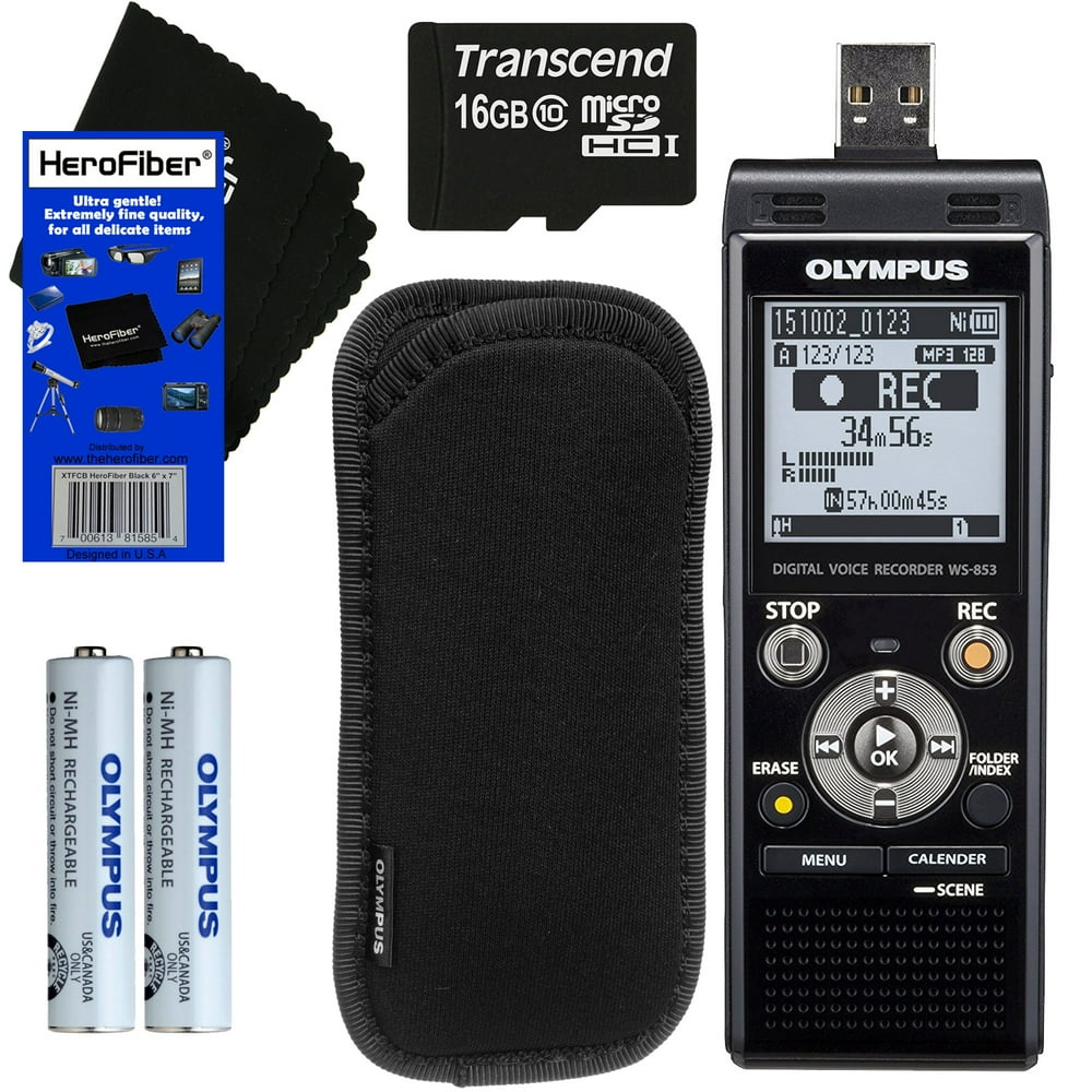 Olympus WS853 Digital Voice Recorder (Black) with Direct USB + 16GB