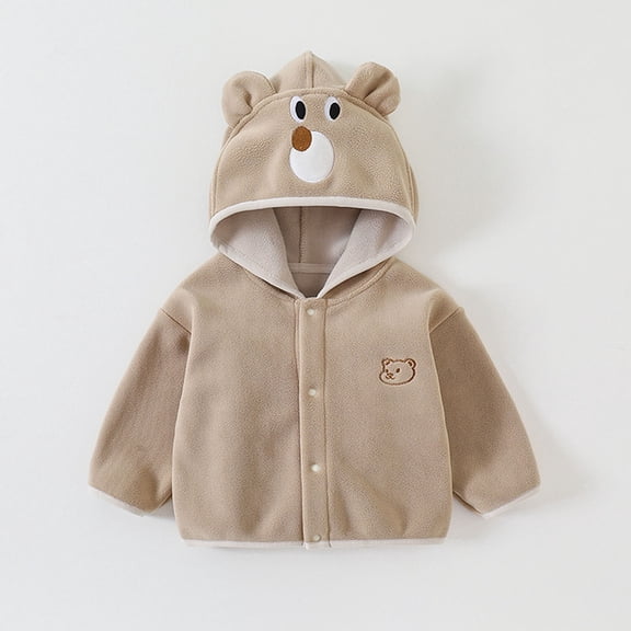 FSYBOA Boys Fleece Jacket, Snap Button Casual Long Sleeve Fall Hooded Outerwear Beige Size 4-5T