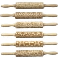 thumbnail image 1 of Popvcly 3 Pack Christmas Wooden 3D Rolling Pins, Embossing Rolling Pin with Engraved Christmas Themed Symbols for Baking Embossed Cookies, 1 of 11