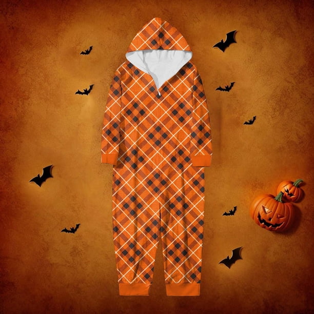 Halloween Family Pajamas Funny Zipper Hooded Jumpsuit Matching Family Pjs Sleepwear