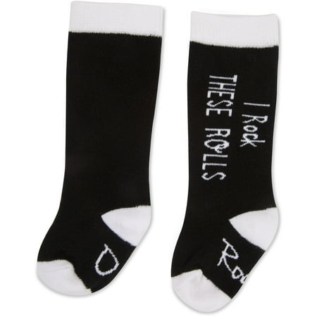 

Pavilion - I Rock These Rolls - Knee High Newborn 0-12 Month Black Unisex Baby Socks