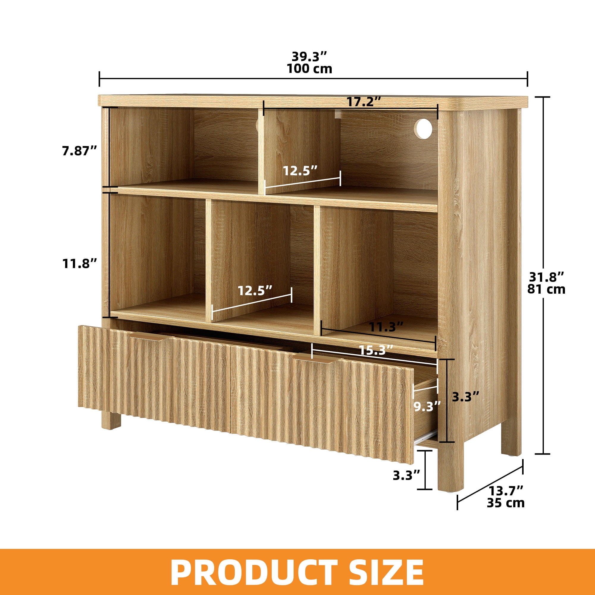 Craftian 5 Cube Bookcase with LED Light, Modern 3 Tier Bookshelf with Drawers for Home Office