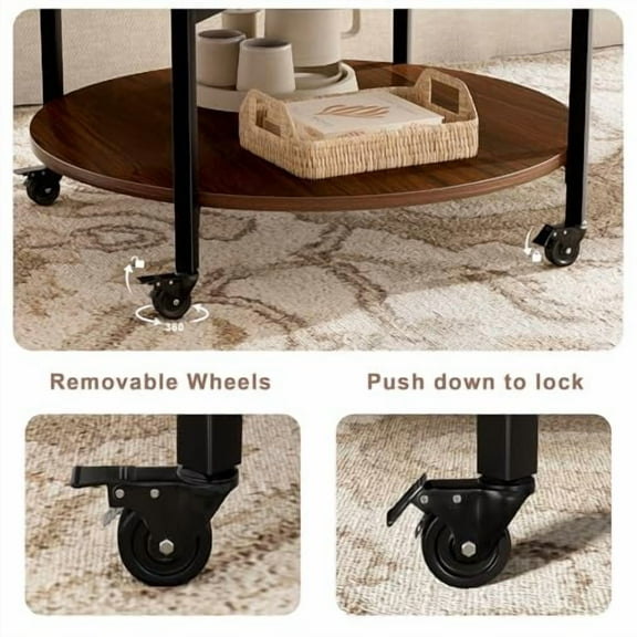 FABATO Round Lift Top Coffee Table with Wheels, Circle Center Table with Storage and Compartment, 26.77’’ Rolling Coffee Table for Living Room, 2 Tier Small Coffee Table Circle Dining Table, Espresso