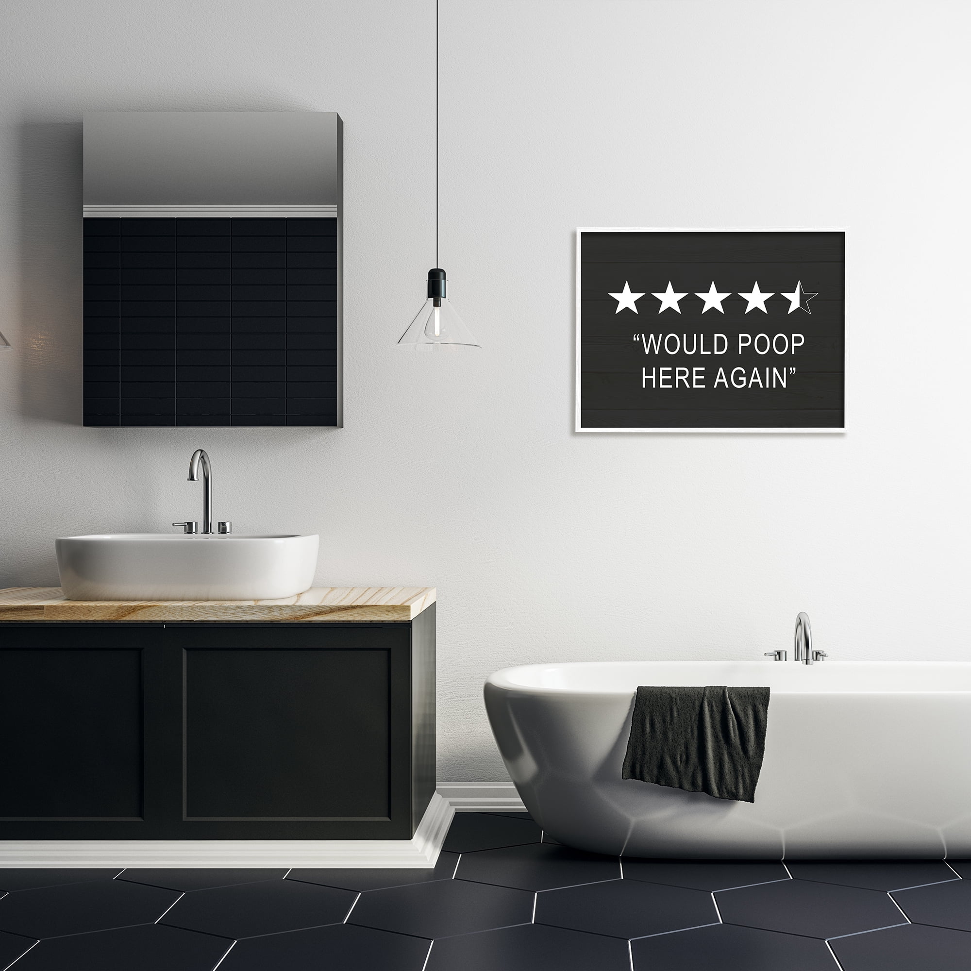 Stupell Industries Five Star Funny Word Bathroom Black And White Design Graphic Art Framed Art Print Wall Art, 30x24, By Lettered and Lined