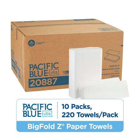 Pacific Blue Ultra® BigFold Z® Premium Paper Towels by GP PRO (Georgia-Pacific), White, 20887, 10.2” x 10.8” (W x L), 220 Towels Per Pack, 10 Packs Per Case