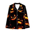thumbnail image 3 of Up to 50% off Halloween Pajamas for Women 2 Piece Pant Sets Pumpkin Print Long Sleeve Button Up Shirt and Bottoms Pjs Outfits (XL, Black 07), 3 of 4