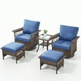thumbnail image 3 of POCASSY 5 Pieces Patio Furniture Set, All Weather Brown Wicker Outdoor Conversation Set with Swivel Patio Chairs Set of 2, Small Balcony Furniture Set Bistro Set in Blue, 3 of 13