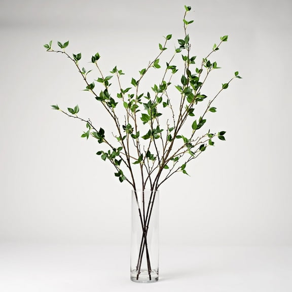 D & W Silks Real Touch Cherry Leaf Branches in Glass Vase