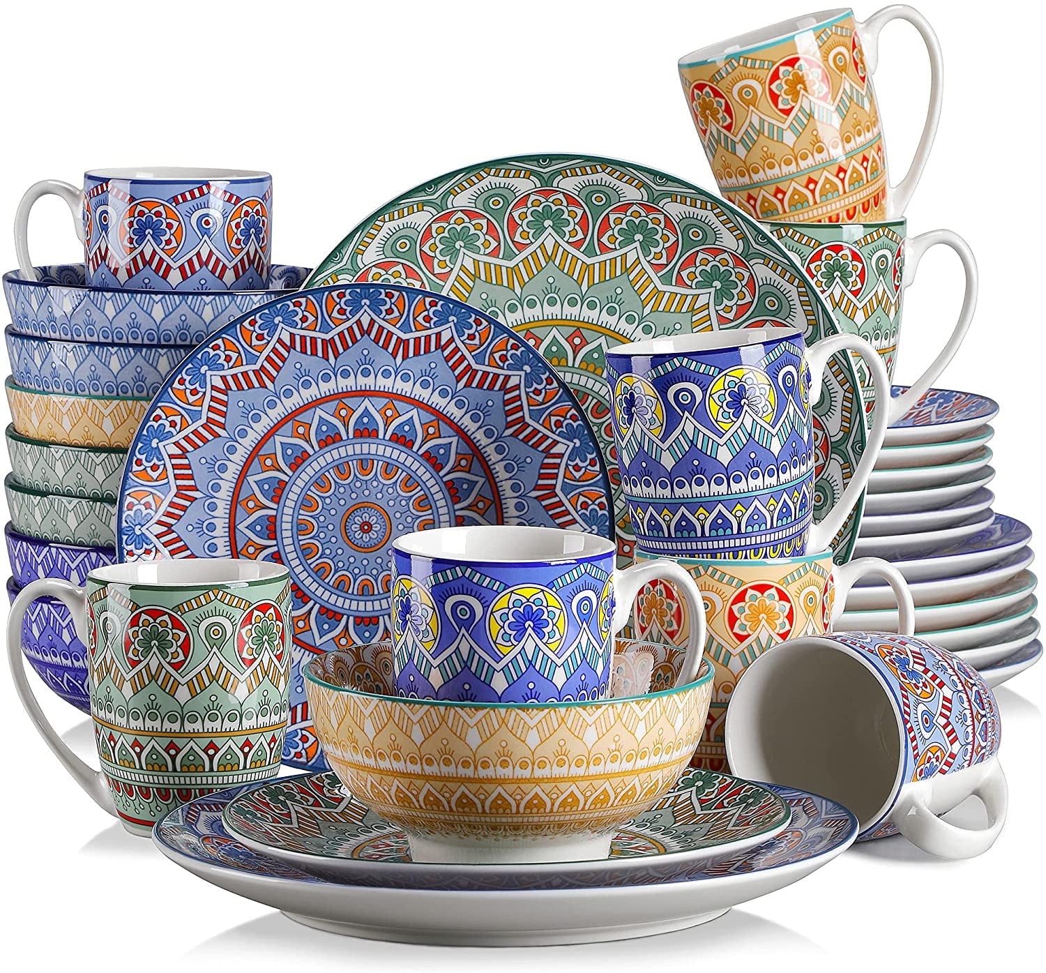 vancasso, Series Mandala, 32 Piece Porcelain Dinnerware Set, Colourful Dinner Set, Service for 8
