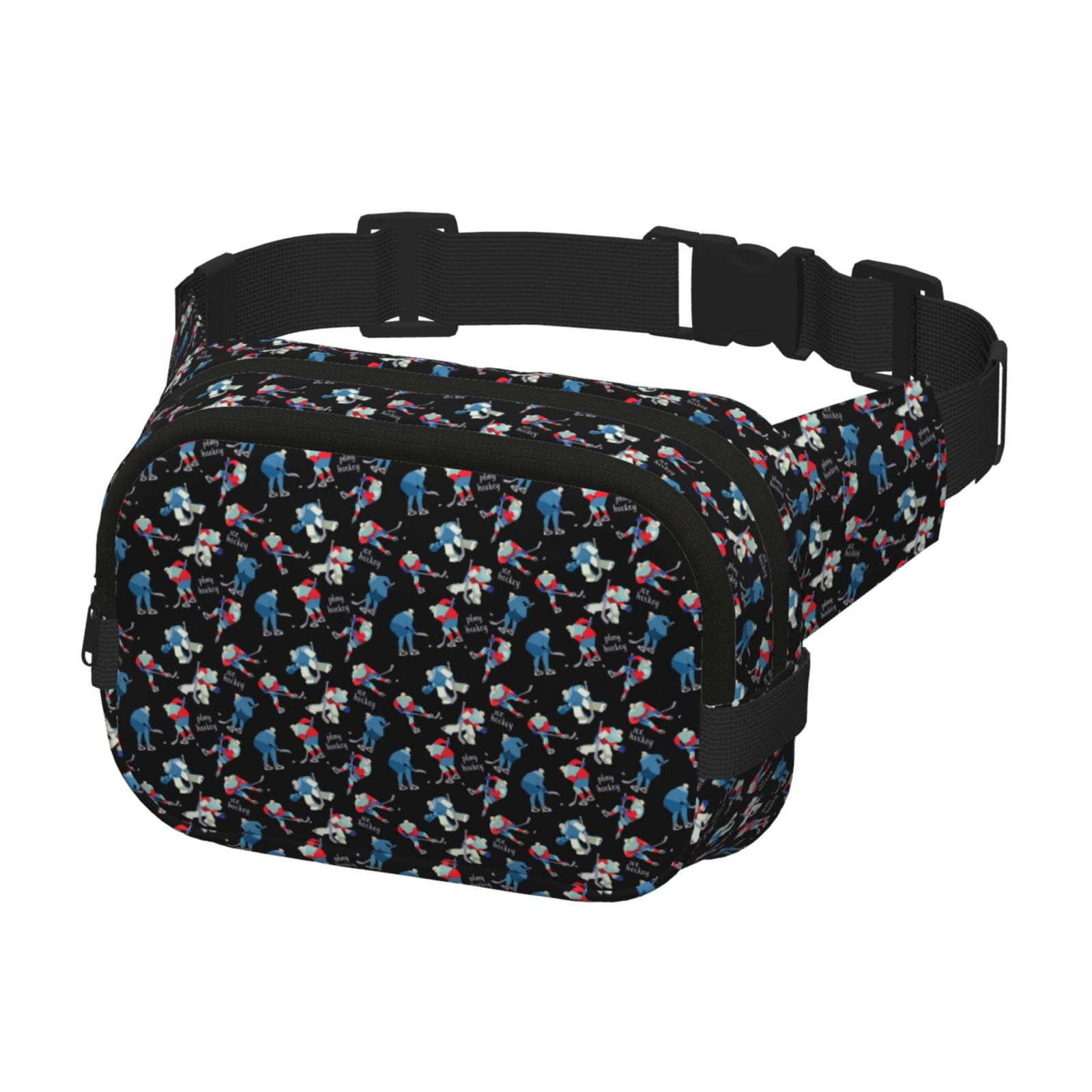 Fuzoiu Play Hockey Print Unisex Square Double Layer Waist Bag,Crossbody Fanny Pack Travel Workout Accessory