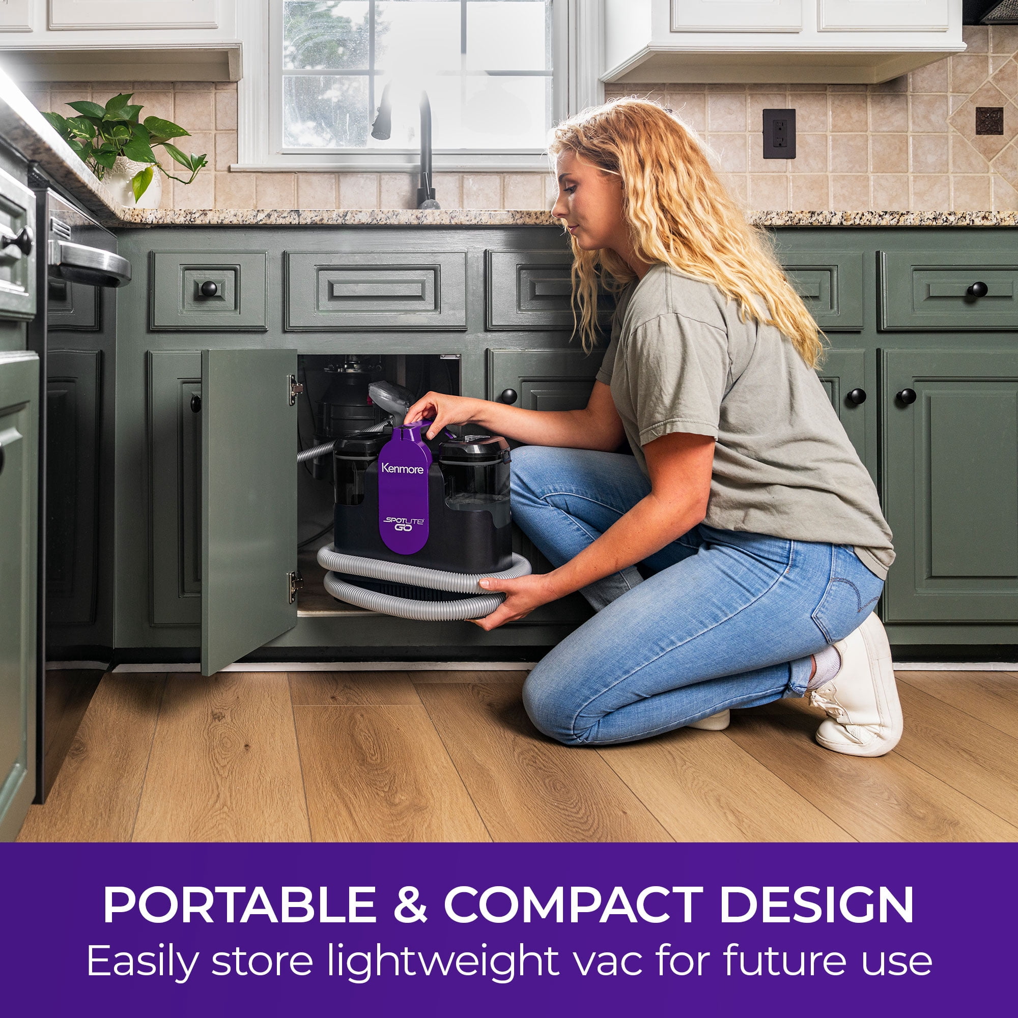 Kenmore SpotLite™ Go Carpet Cleaner, for Carpets, Rugs, Upholstery, Auto, Stairs, and Pet Messes, Lightweight, Portable with Hose Cleaning Tool, Powerful Suction, KW1048, Black and Purple