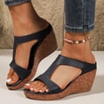 thumbnail image 3 of Rokment Women's Platform Wedges Dressy Sandals Trendy Casual Leather Open Toe Chunky High Heels Orthopedic Gladiator Dress Slip on Summer Shoes for Ladies Black Size 6, 3 of 7