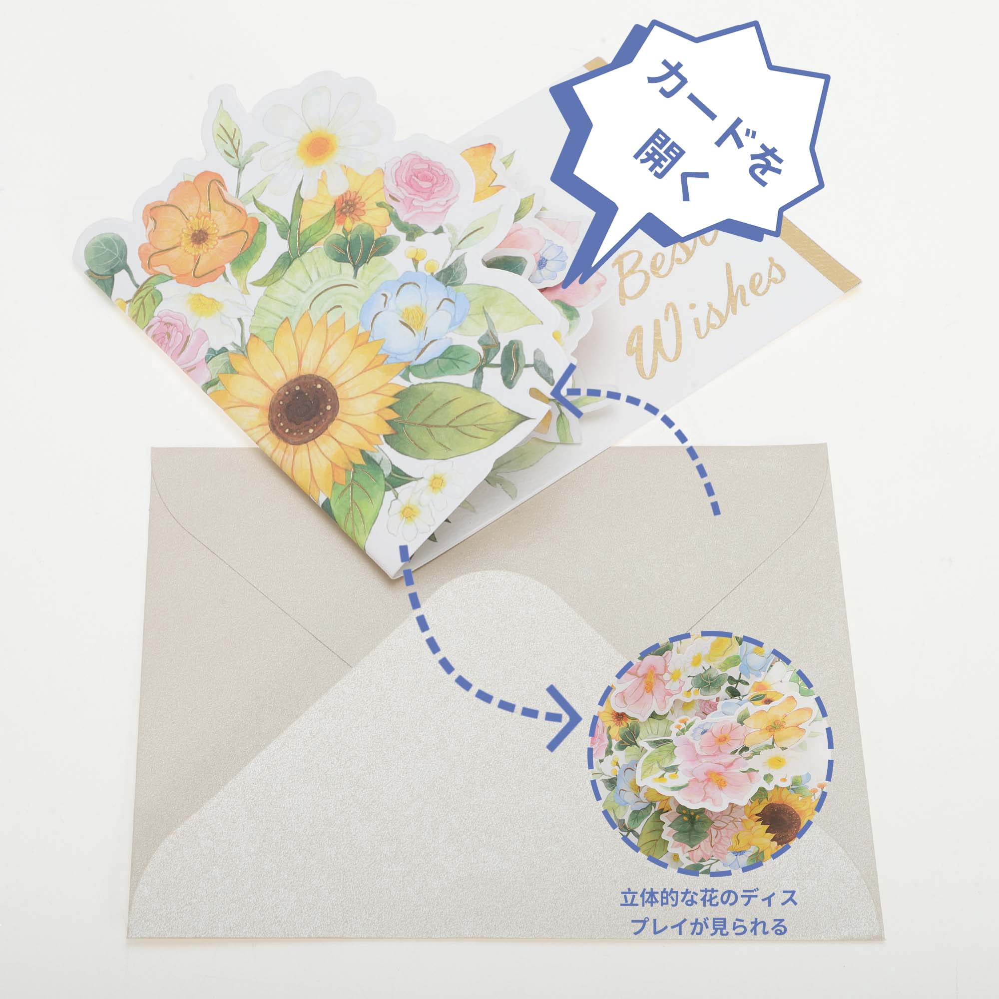 Unique Bargains Pops Up Bouquet Card 3D Greeting Cards with Envelope Pink Yellow