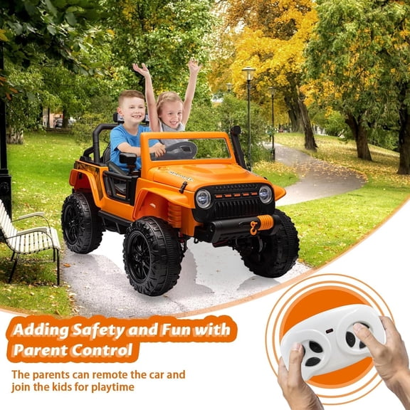 Historyli 24V 2 Seater Electric Truck Ride on Toys with Remote Control, Bluetooth, 4WDS & LED Headlight, Orange