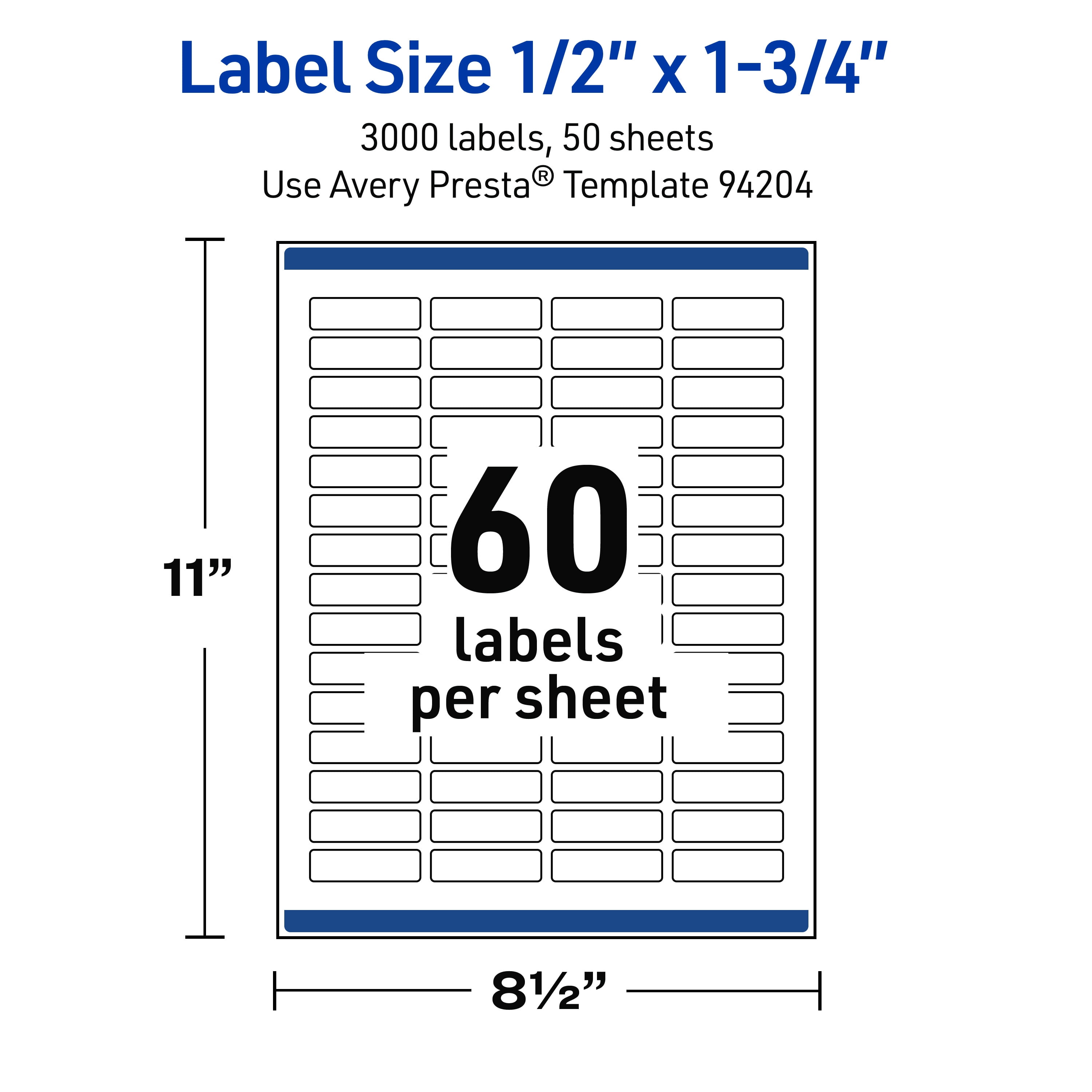 Avery Waterproof Rectangle Labels, 0.5" x 1.75", 3000 Total