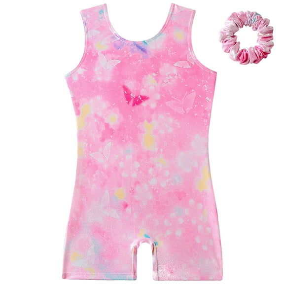 Wancir Gymnastics Leotards for Toddler Girls Sparkle Tank Biketards Kids One Piece Dance Outfit and Hair Band