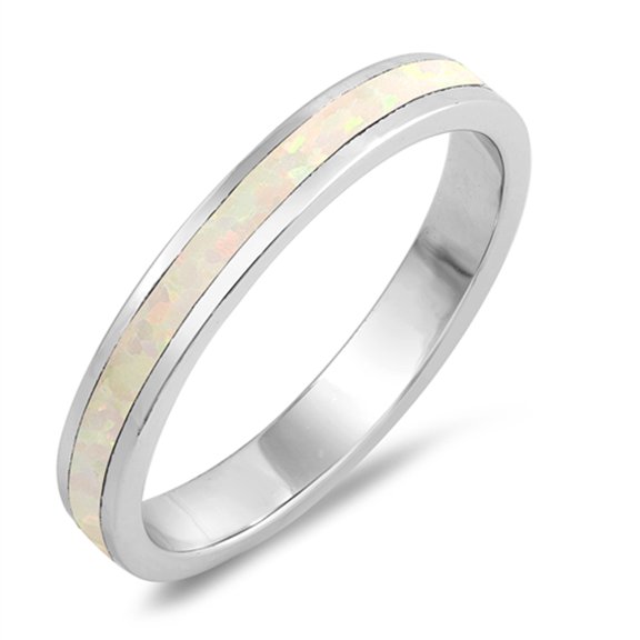 CHOOSE YOUR COLOR White Simulated Opal Stackable Wedding Ring .925 Sterling Silver Band CZ Female Size 10