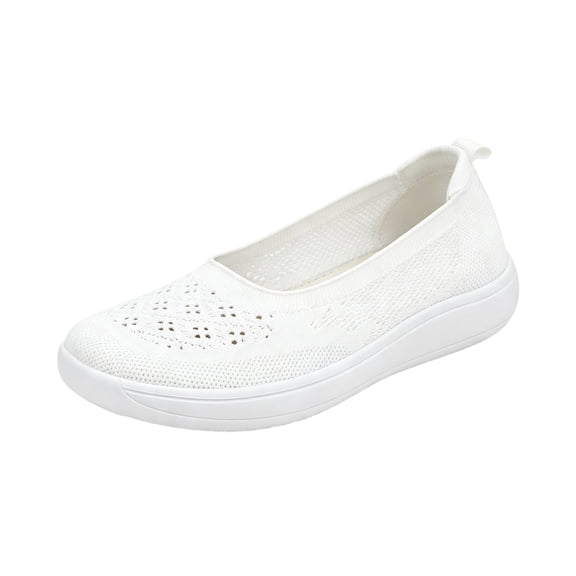 EKVAHL Women's Orthopedic Walking Shoes, Slip‑On Hollow Knit Casual Sneakers, Breathable Wide Width Flat Shoes For Outdoor Travel White