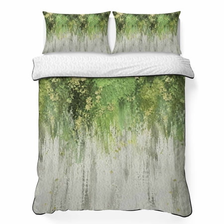 Botanical Abstract Full Quilt Bedding Set Mossy Forest Tones Green Canopy Modern Lightweight Comforter with 2 Pillow Shams Bedroom Bedspread Set Home Decor for All Seasons