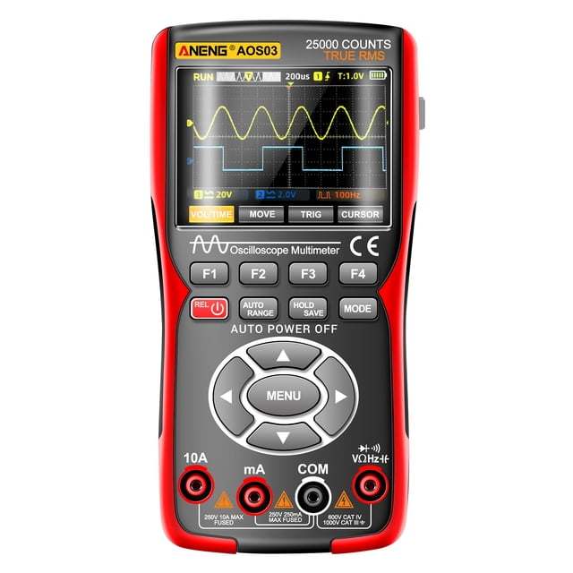 ANENG Dual-Channel 3-in-1 Handheld Oscilloscope with Multimeter & Signal Generator - 50MHz Bandwidth, 280MSa/s Sampling Rate, 25000 Counts, Compact Design with Built-in Rechargeable Battery, Perfect