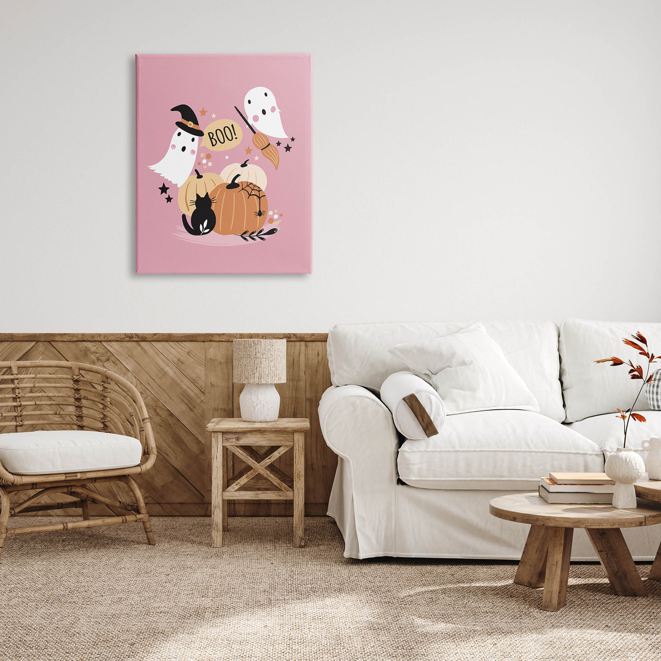 Pink Boo Halloween Ghosts Holiday Graphic Art Gallery Wrapped Canvas Print Wall Art