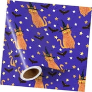 SKYSONIC Paper Roll , Roll, Orange with Hat Design, Wrap with Stars and Bats for Party, Trick or , 17 Inches 16.4 Feet
