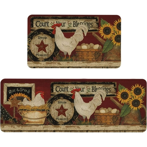 Omezin Farmhouse Rooster Kitchen Mats, 7x29 inch and 17x47 inch, Non-Slip Backing (2 Count)