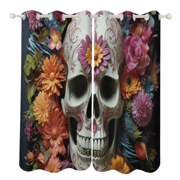 Blackout Curtains for Bedroom Gothic Skull Lover Full Room Darkening Grommet Curtains for Living Room,Thermal Insulated Ombre Drapes