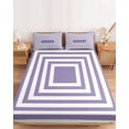 thumbnail image 2 of Twin Sze Fitted Sheet Set - Purple White Geometric 2 Piece Bedding Sets 16" Deep Pocket Fitted Sheet with 1 Pillowcase, Square Minimalist Modern Brushed Microfiber Hotel Luxury Bed Sheets, 2 of 9