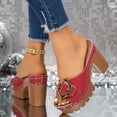 thumbnail image 5 of Rokment Women's Platform Heels Slides Sandals Ladies 2026 Fashion Casual Leather Metal Buckle Peep Toe Chunky Block Extra Heeled Dressy Slip on Comfortable Walking Summer Backless Shoes Red Size 7, 5 of 7