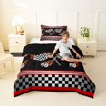 thumbnail image 2 of Castle Fairy Race Flag Graphic Twin Comforter Sets 3-Piece for Boys, Flaming Tire Art Bedding Set for Bedroom, Black Red,Black Reversible, 2 of 6
