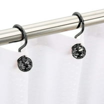 Black Shower Curtain Hooks Set (Rustproof Ring Hangers, Decorative Clips), Black, 12Pc Black Metal Shower Curtain Hooks, Rustproof Rings For Bathroom, Meiiso