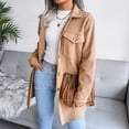thumbnail image 4 of Abrigo de mujer con cinturón, cuello vuelto, manga larga, parte superior con botones de una sola fila y bolsillos para invierno otoño caqui L, 4 of 9
