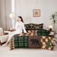 thumbnail image 4 of Castle Fairy Vintage Plaid Patchwork Queen Bedding 7pcs,Jungle Animal Bear Bedding Comforter Set Queen,Green Brown Cream,Black Reversible, 4 of 7