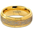 thumbnail image 3 of Charming Jewelers Tungsten Wedding Band Ring 8mm for Men Women Comfort Fit Celtic 18K Yellow Gold Plated Step Beveled Edge Brushed Polished Lifetime Guarantee Size 6.5, 3 of 5