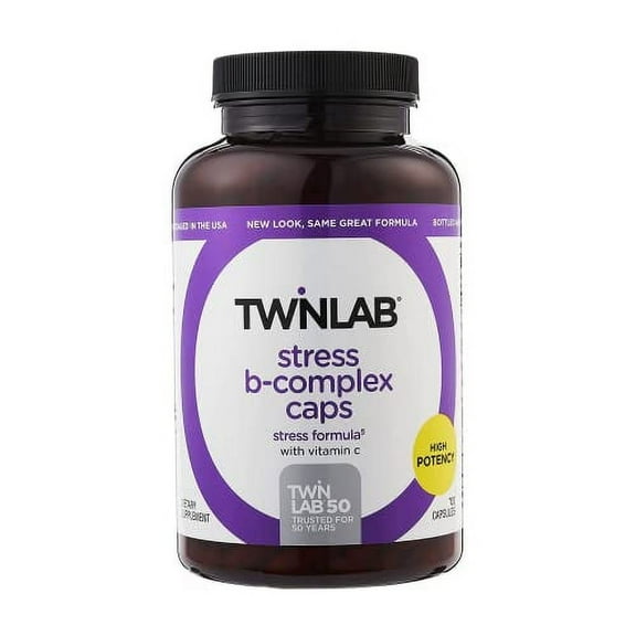 Twinlab Stress B-Complex Caps - High Potency Vitamin B Complex Capsules with Vitamin C 1000mg - Long-Lasting Energy B Vitamins Complex for Immune Support, and More - 100 Capsules (Pack of 1)