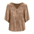 thumbnail image 4 of Womens Tops Womens 3/4 Bell Sleeve Blouse Summer Crewneck Lace Tops Floral Textured Shirts Shirts for Women, 4 of 4