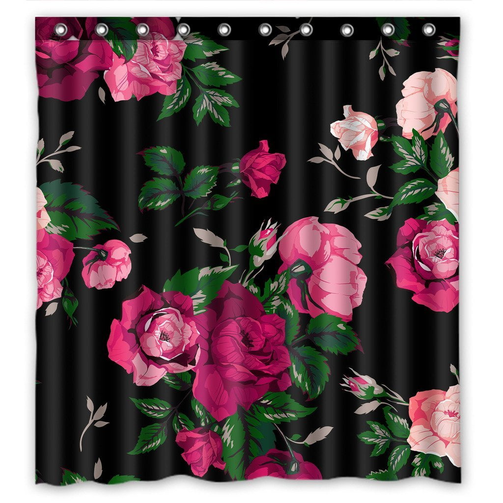 GCKG Red Rose Flower Pink Floral Waterproof Polyester Shower Curtain ...