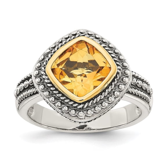 Auriga Fine Jewelry 925 Sterling Silver and Gold Citrine Engagement Ring Size 6 for Women