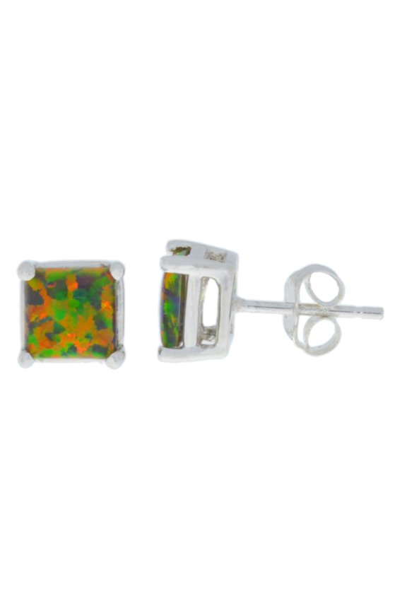 14Kt White Gold Black Opal Princess Cut Stud Earrings