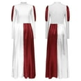 thumbnail image 6 of iiniim Womens Liturgical Dance Dress Color Block Puff Shoulder Long Sleeve Worship Dancewear Burgundy XL, 6 of 7